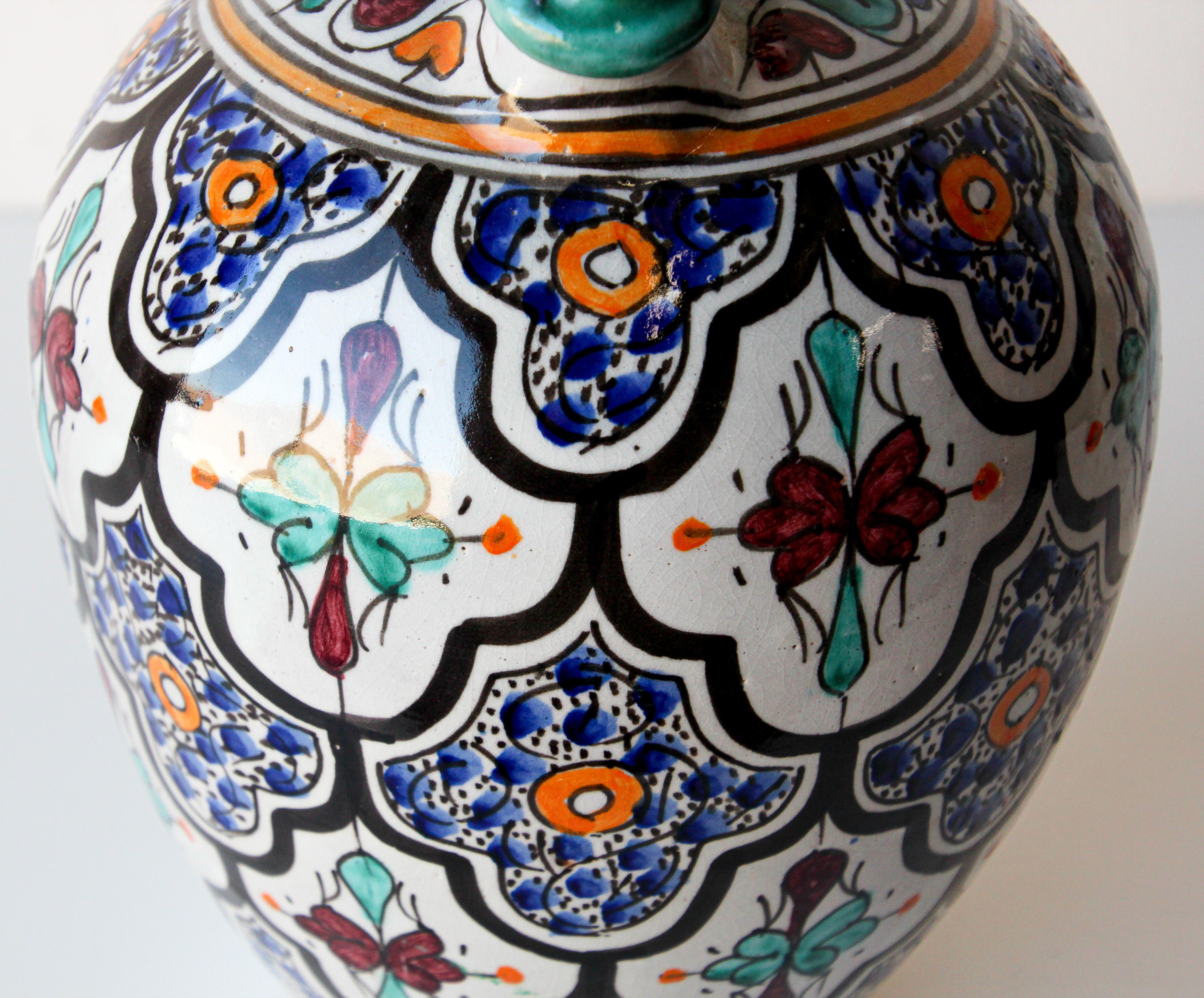 Moorish Ceramic Glazed Water Jug Handcrafted in Fez Morocco For Sale 4