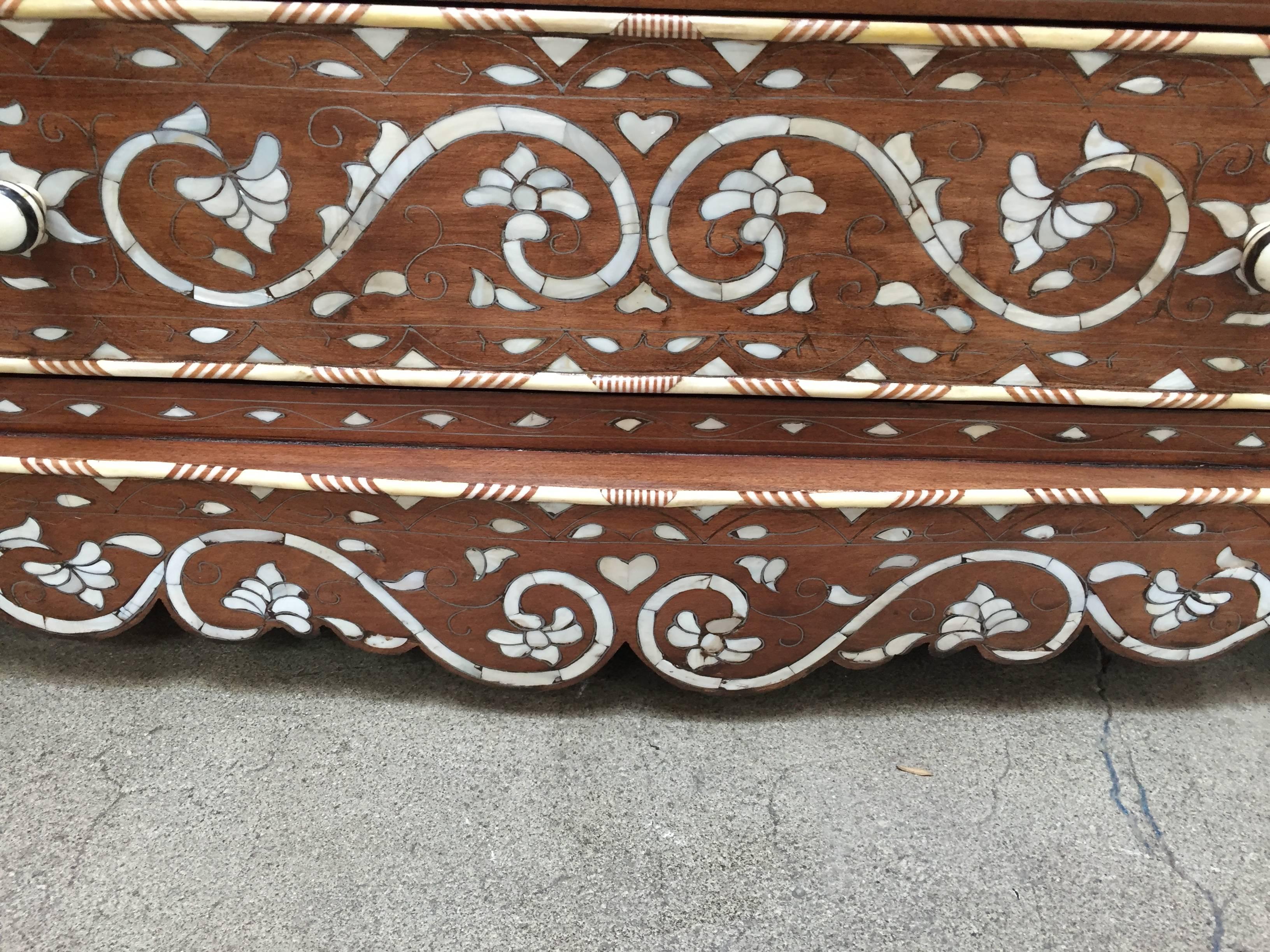 Late 20th Century Moorish Chest of Drawers Wood Inlay Moroccan Dresser