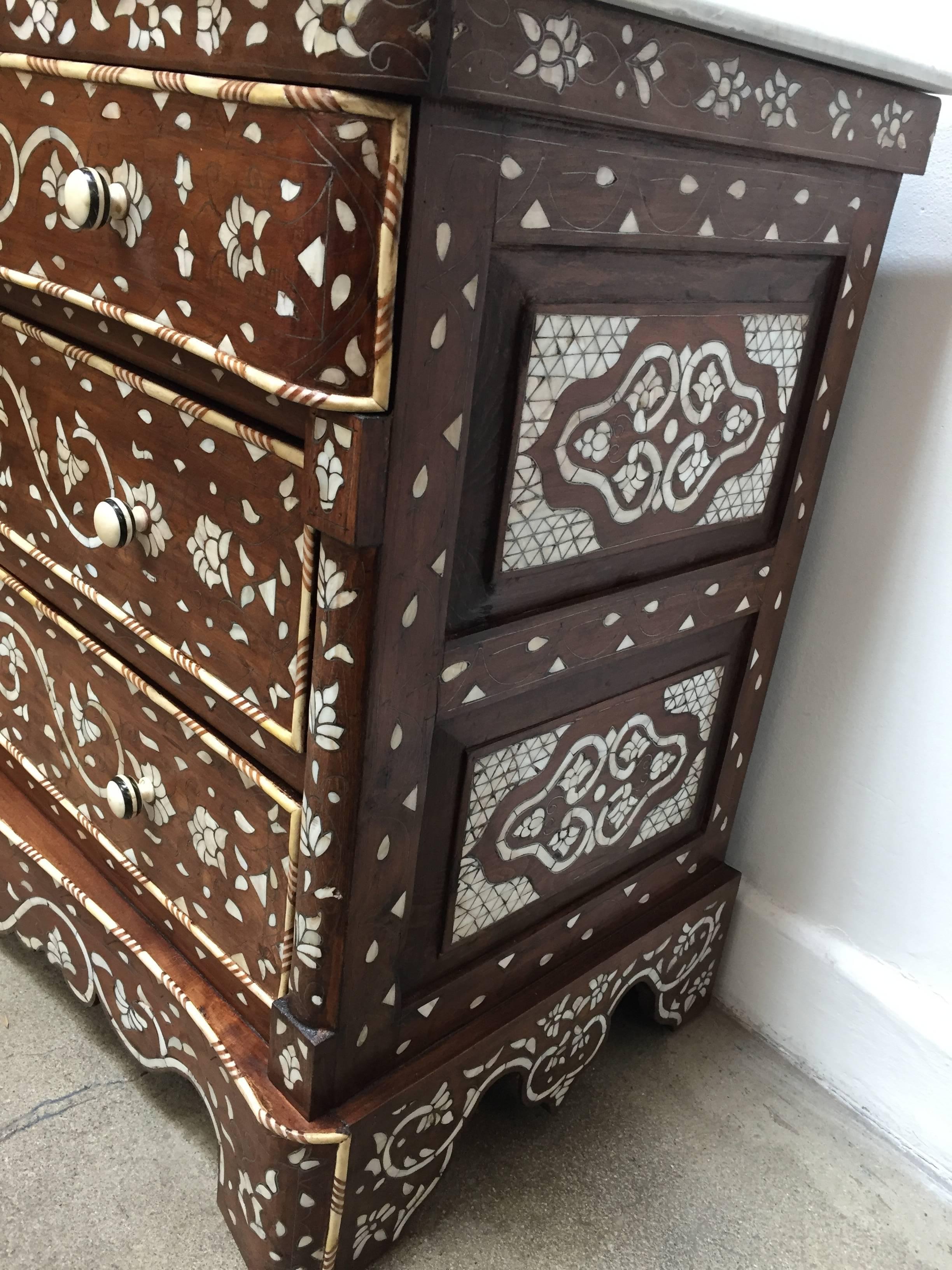 Mother-of-Pearl Moorish Chest of Drawers Wood Inlay Moroccan Dresser