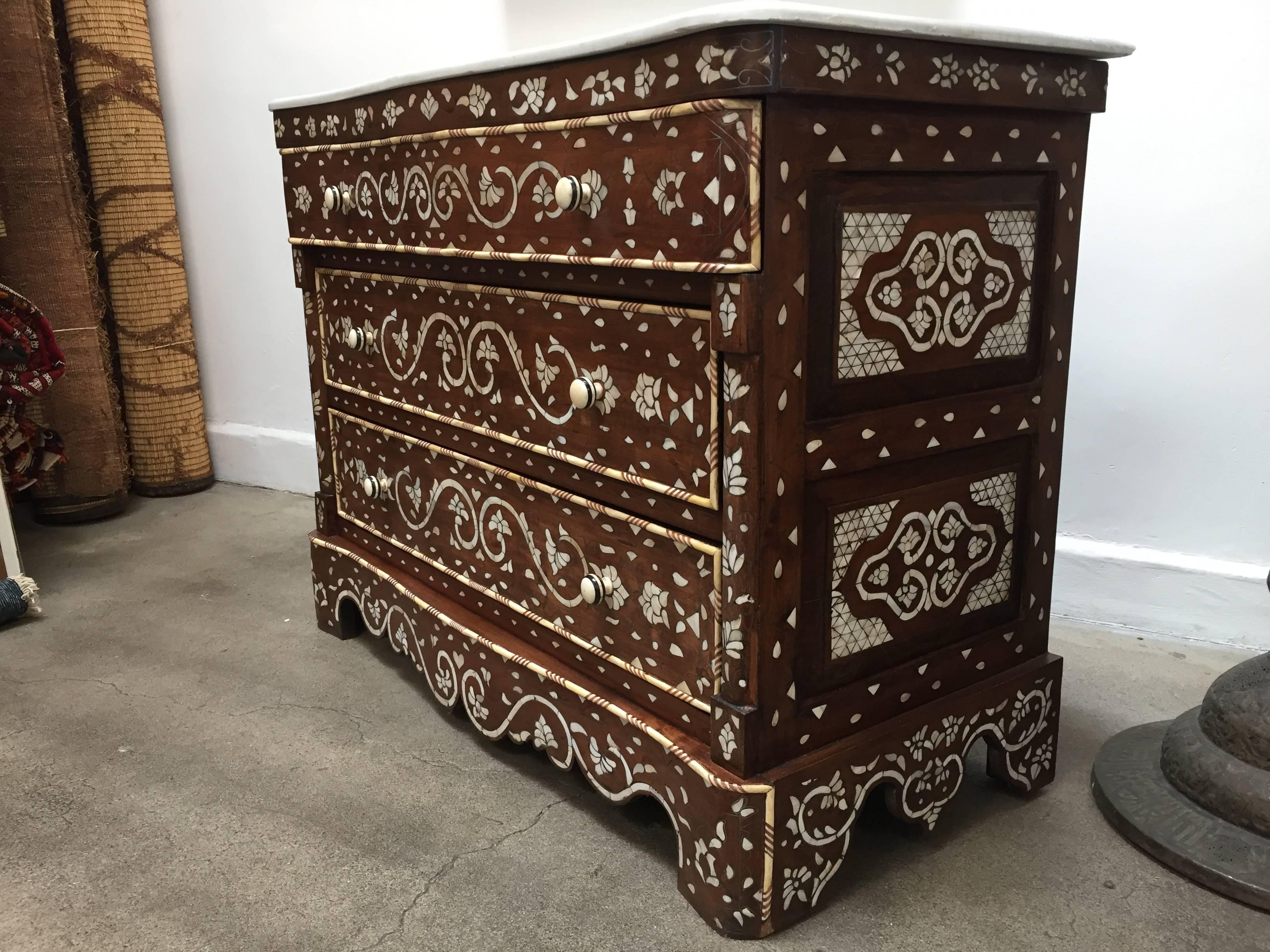 Moorish Chest of Drawers Wood Inlay Moroccan Dresser 1