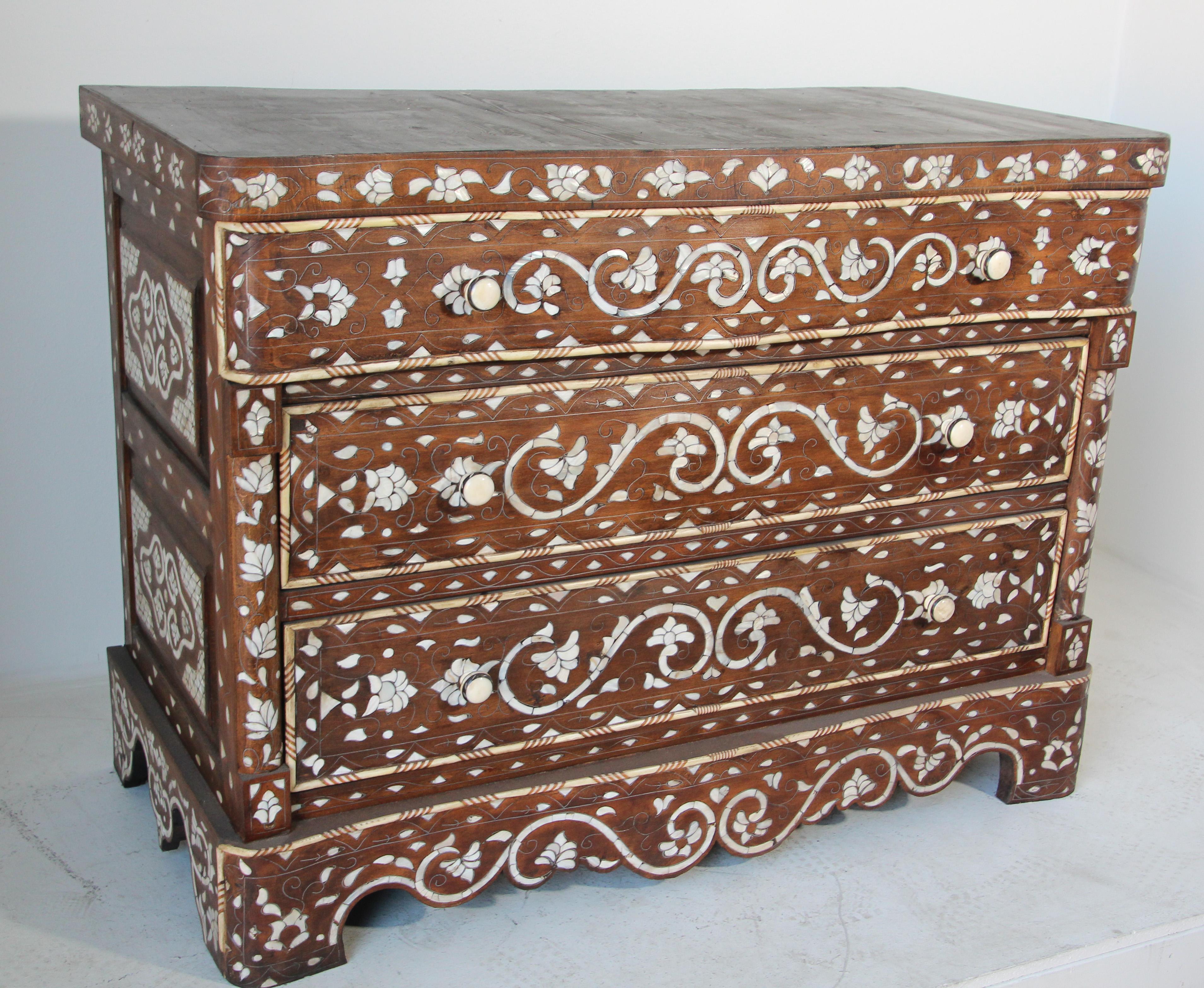 Moorish Chest of Drawers Wood Inlay Moroccan Dresser 3
