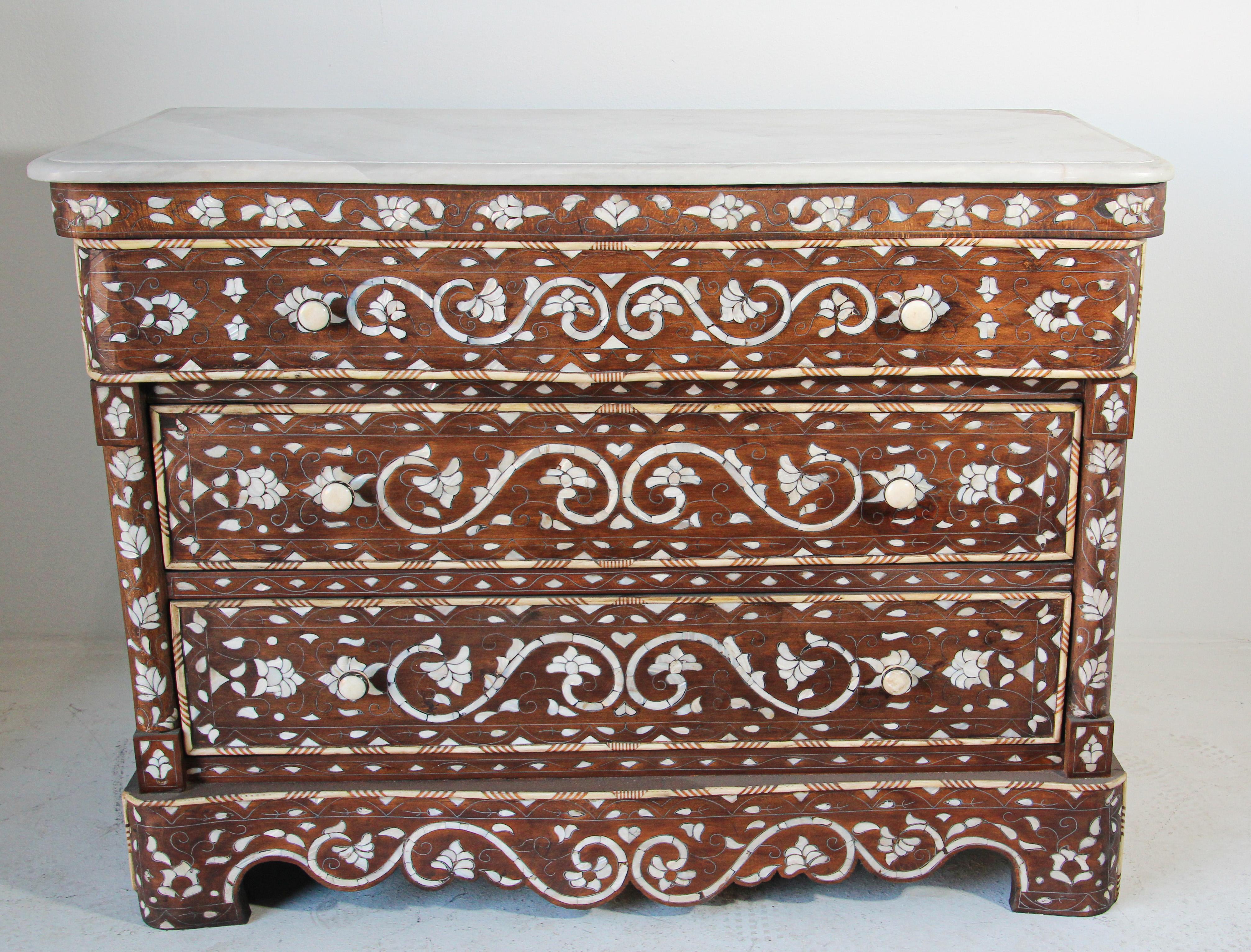 Moorish Chest of Drawers Wood Inlay Moroccan Dresser 4