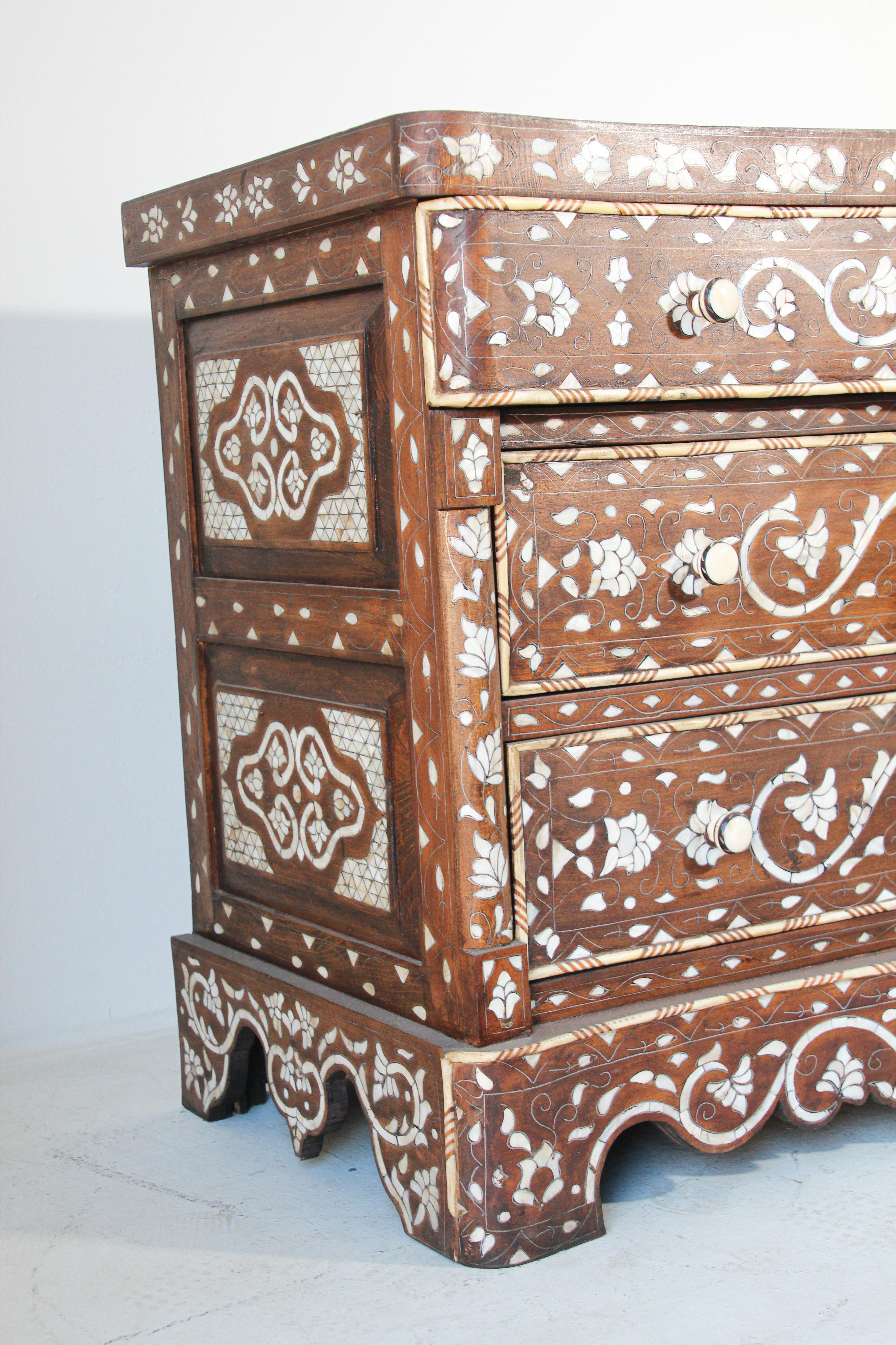 Moorish Chest of Drawers Wood Inlay Moroccan Dresser 7