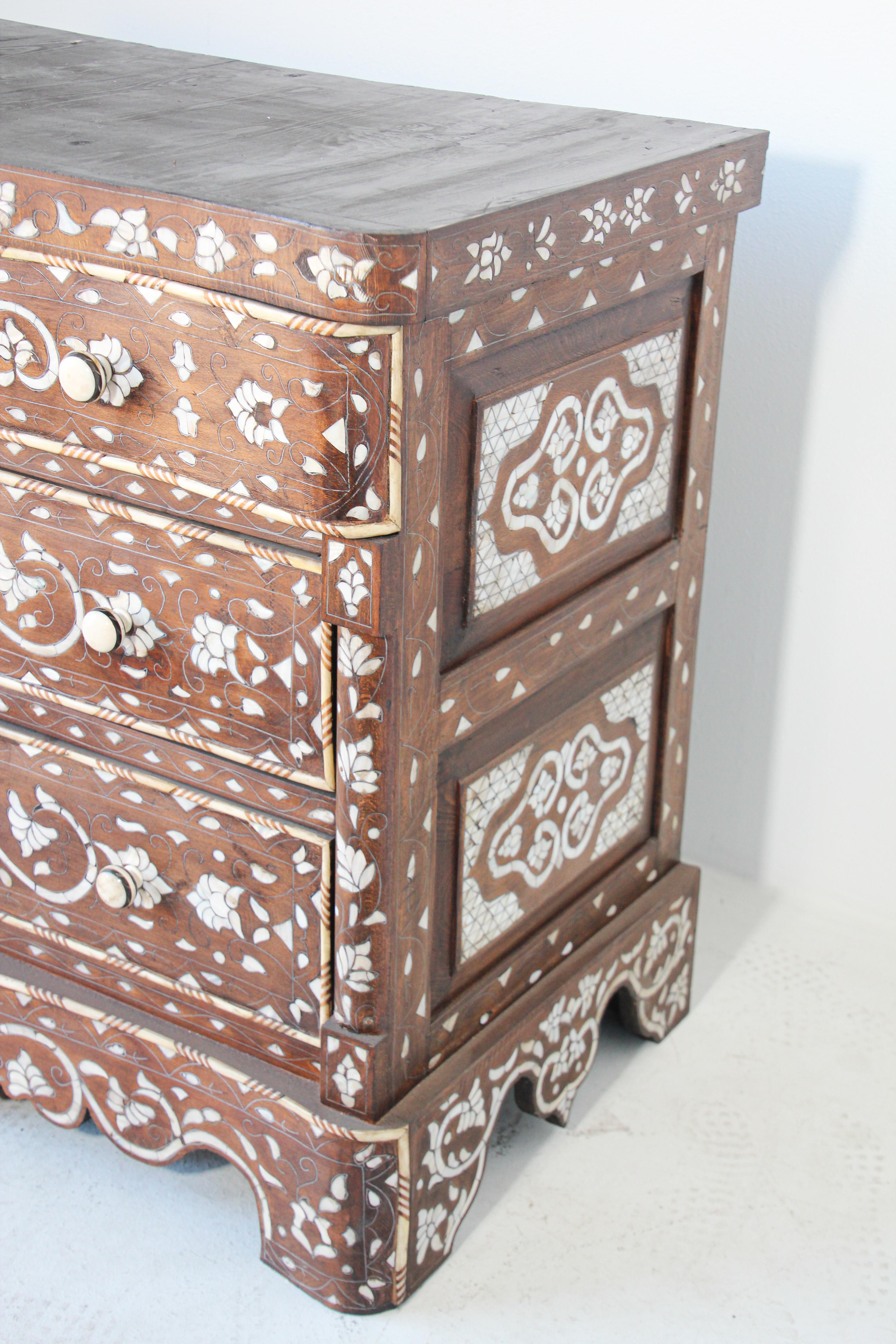 Moorish Chest of Drawers Wood Inlay Moroccan Dresser 8