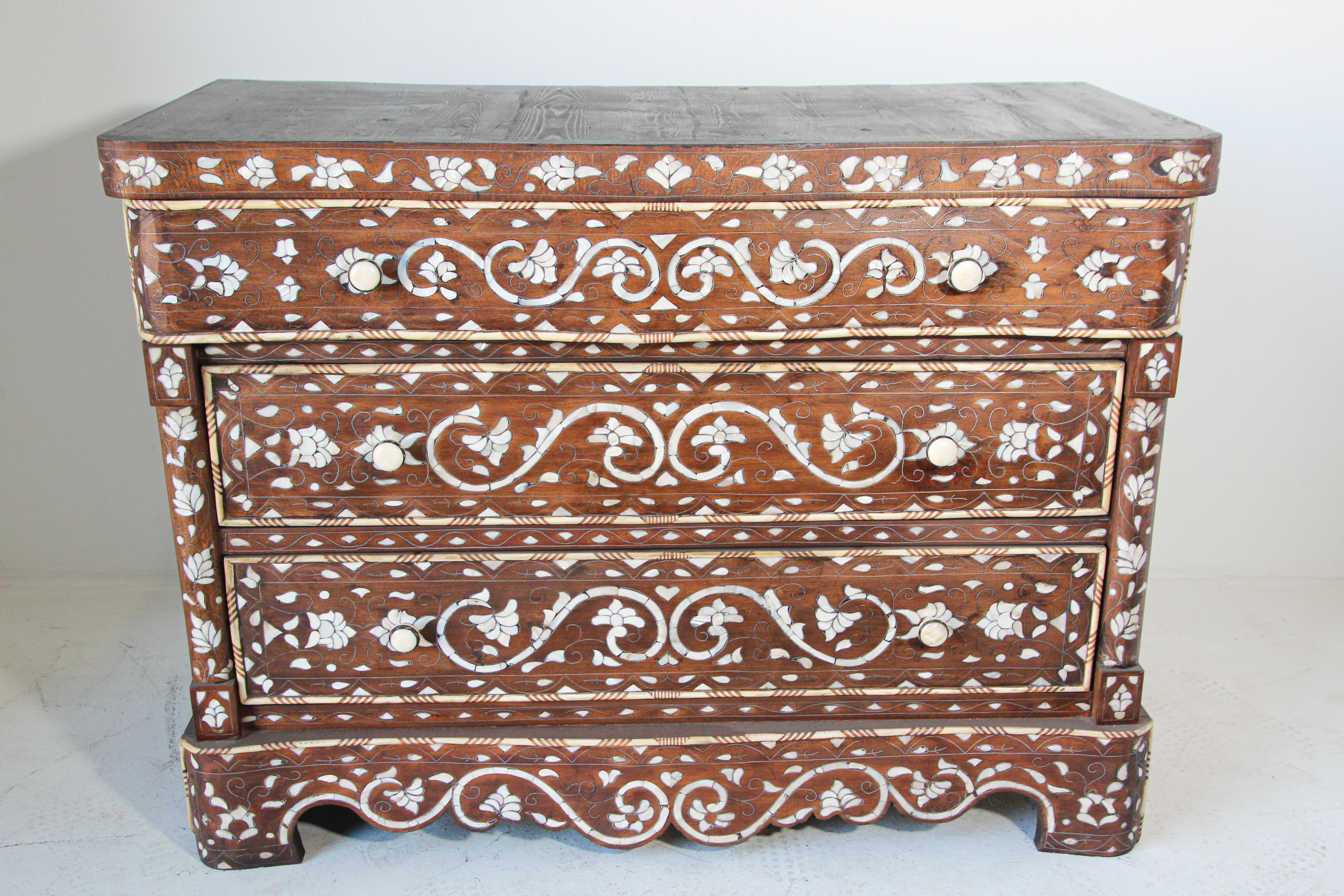 Moorish Chest of Drawers Wood Inlay Moroccan Dresser 9