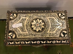 Moroccan Large Chest or Jewelry Box in Camel Bone and Brass Inlaid