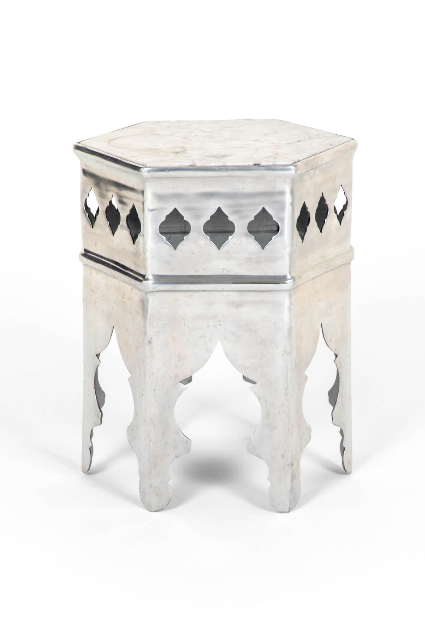 Hand-Crafted Moorish Chrome Side Table For Sale