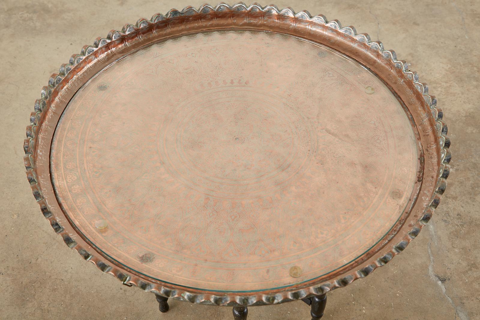 Moorish Copper Tray Table with Folding Base 3