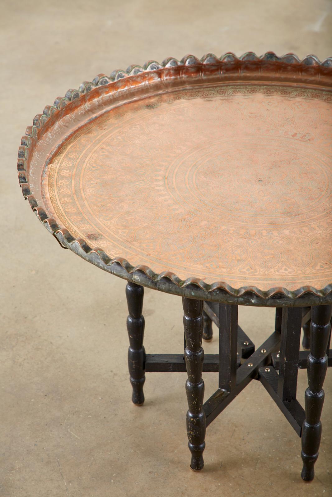 Moorish Copper Tray Table with Folding Base 4