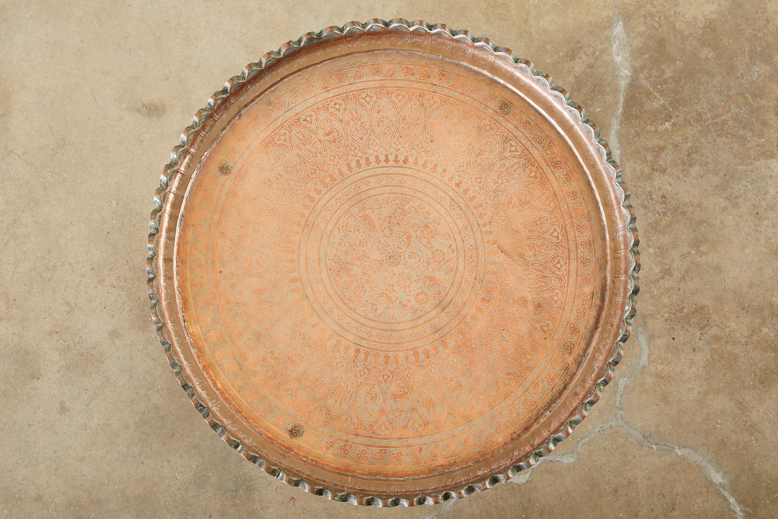 Moorish Copper Tray Table with Folding Base In Good Condition In Rio Vista, CA