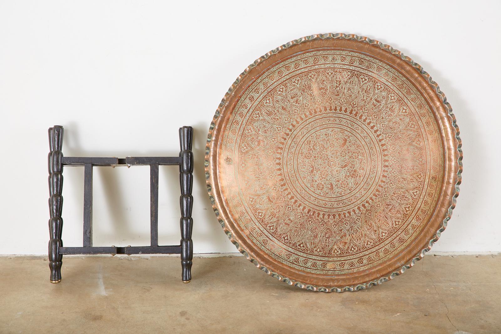 20th Century Moorish Copper Tray Table with Folding Base