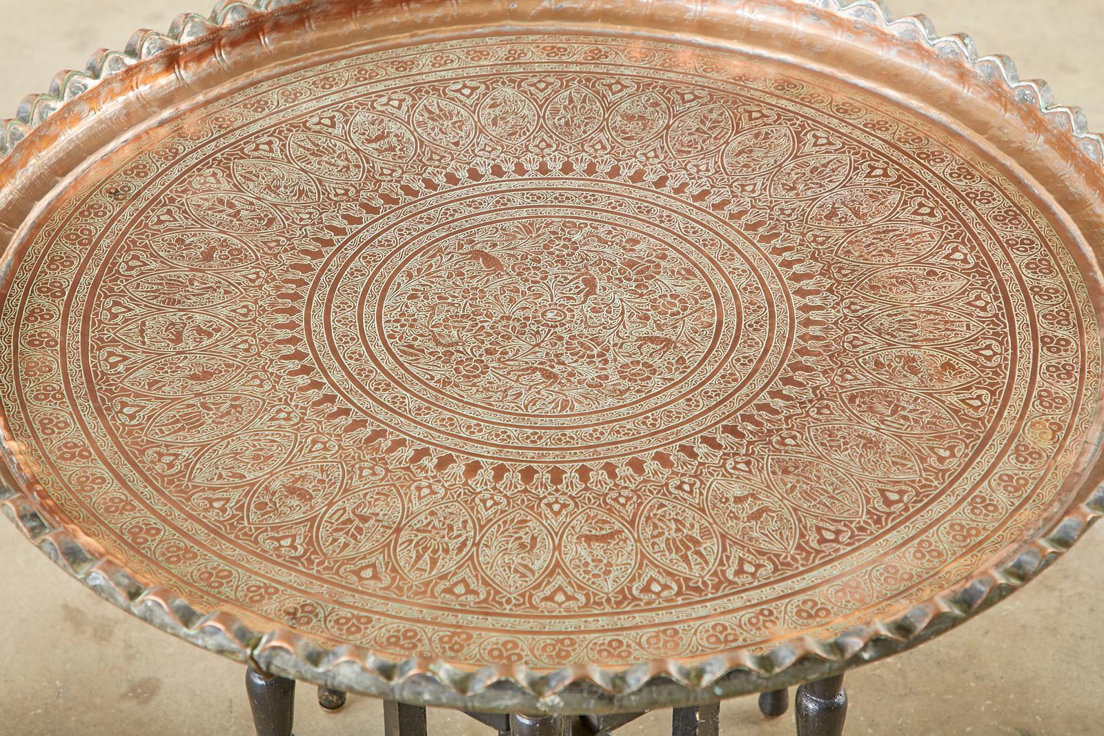 Moorish Copper Tray Table with Folding Base 2