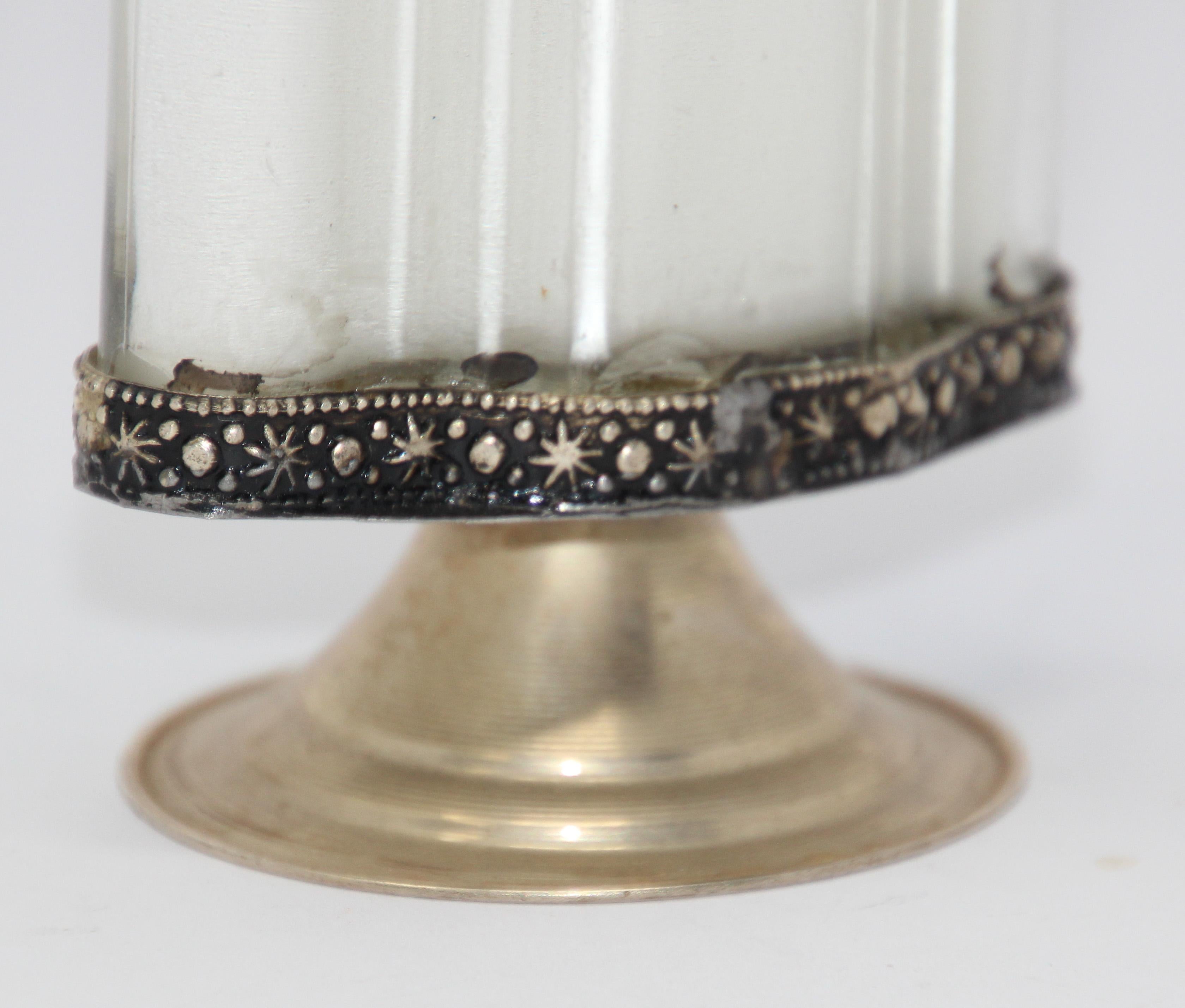 Moorish Decorative Glass Perfume Bottle Sprinkler with Embossed Metal Overlay 4