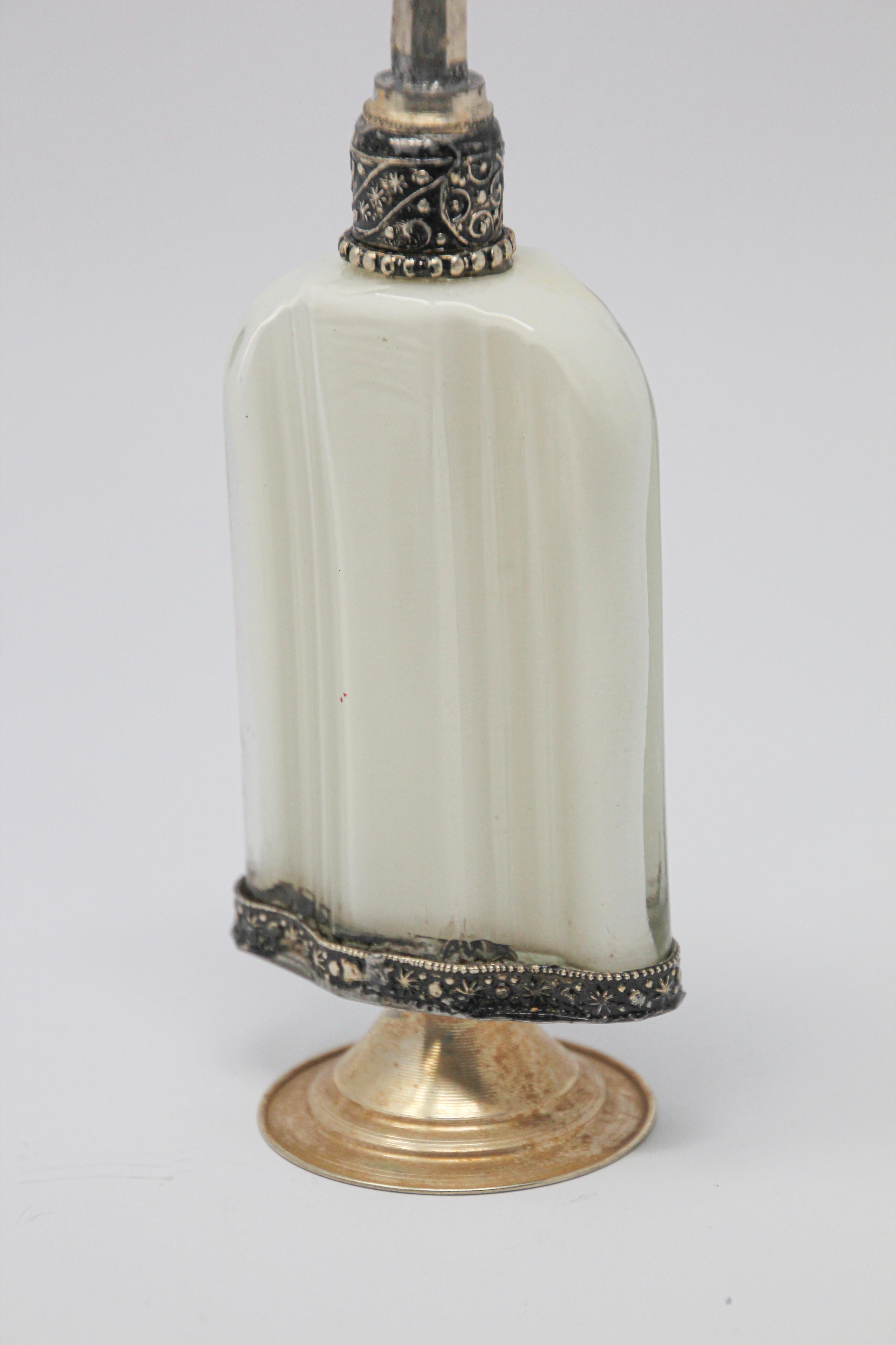 Hand-Crafted Moorish Decorative Glass Perfume Bottle Sprinkler with Embossed Metal Overlay
