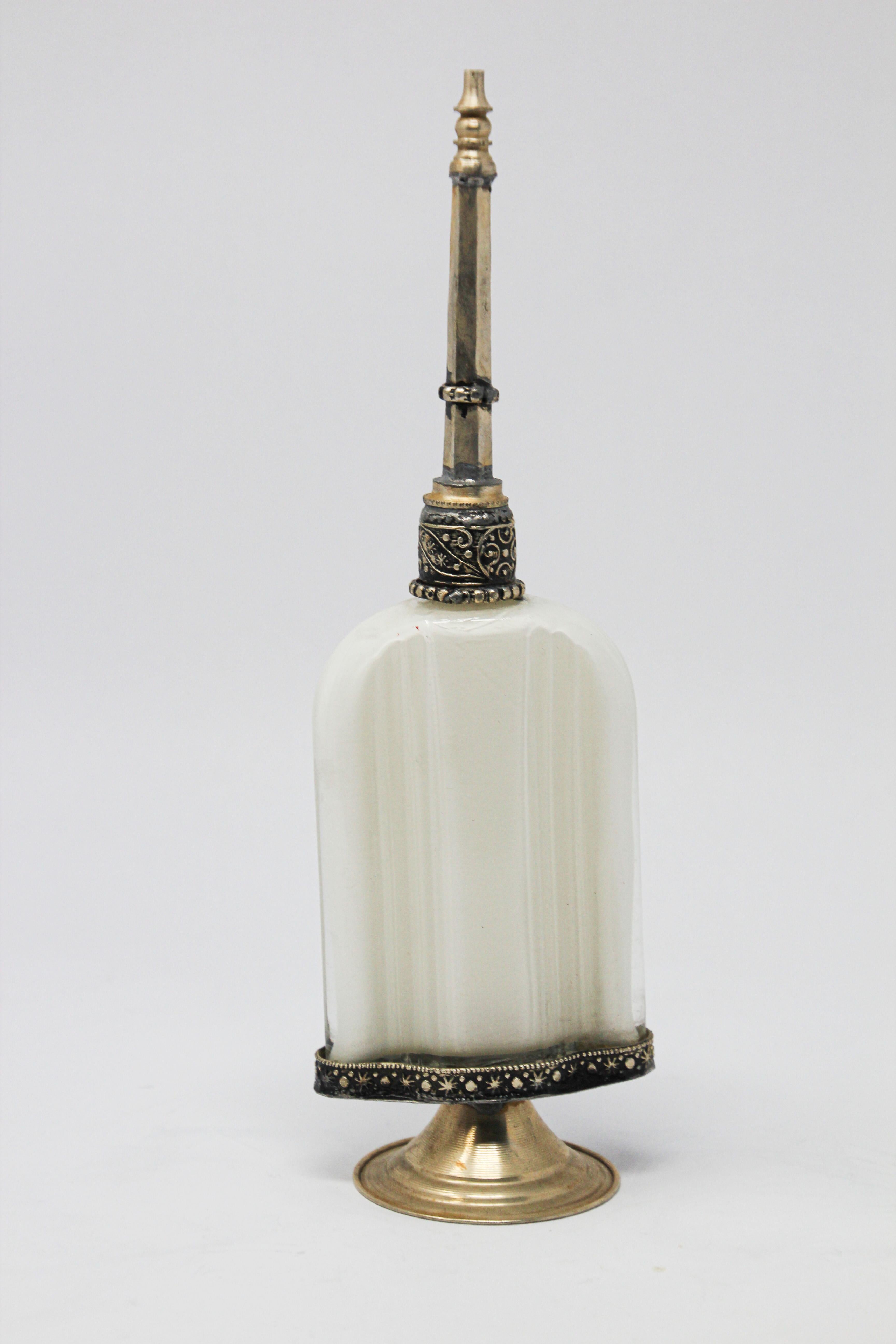 20th Century Moorish Decorative Glass Perfume Bottle Sprinkler with Embossed Metal Overlay