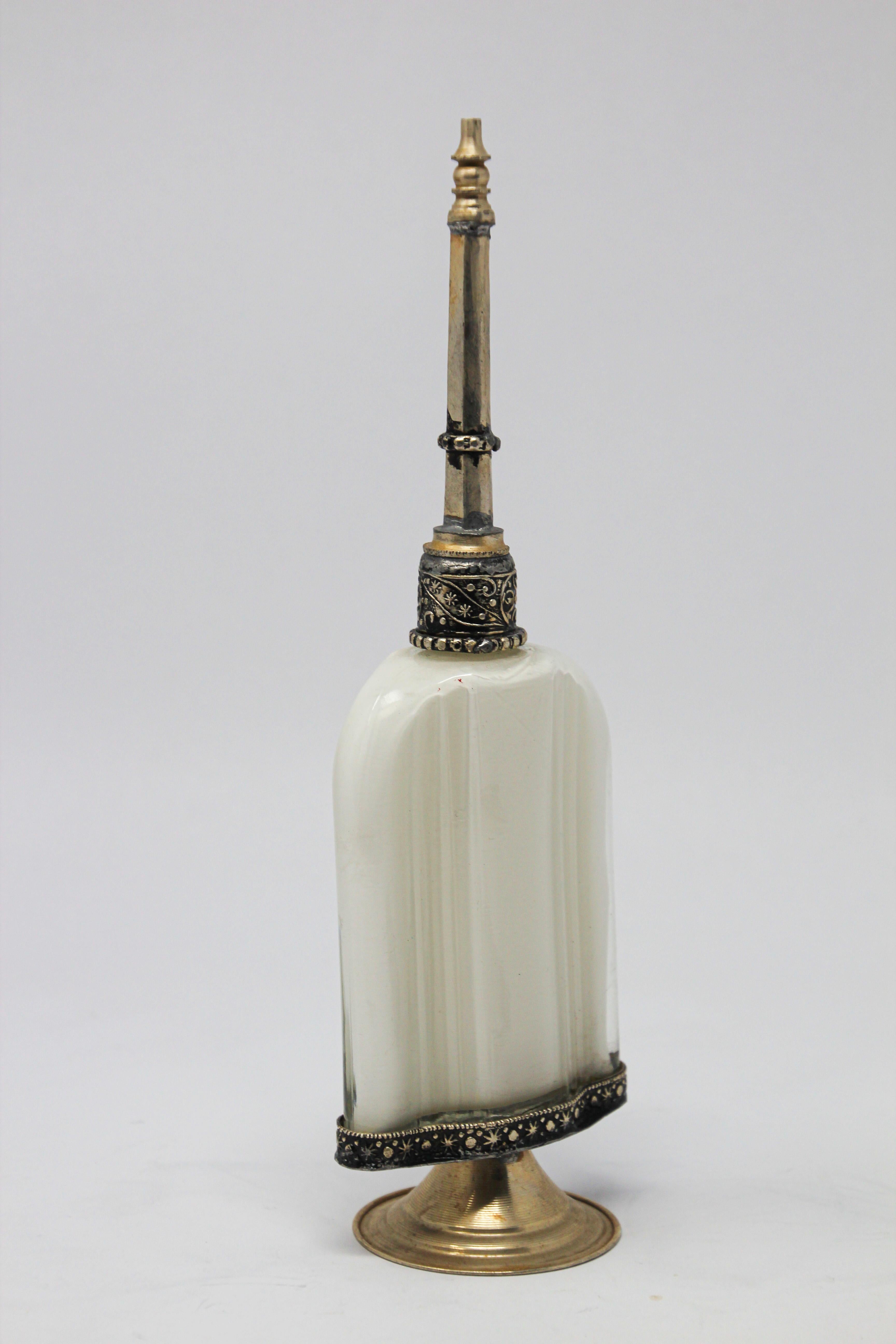 Moorish Decorative Glass Perfume Bottle Sprinkler with Embossed Metal Overlay 1