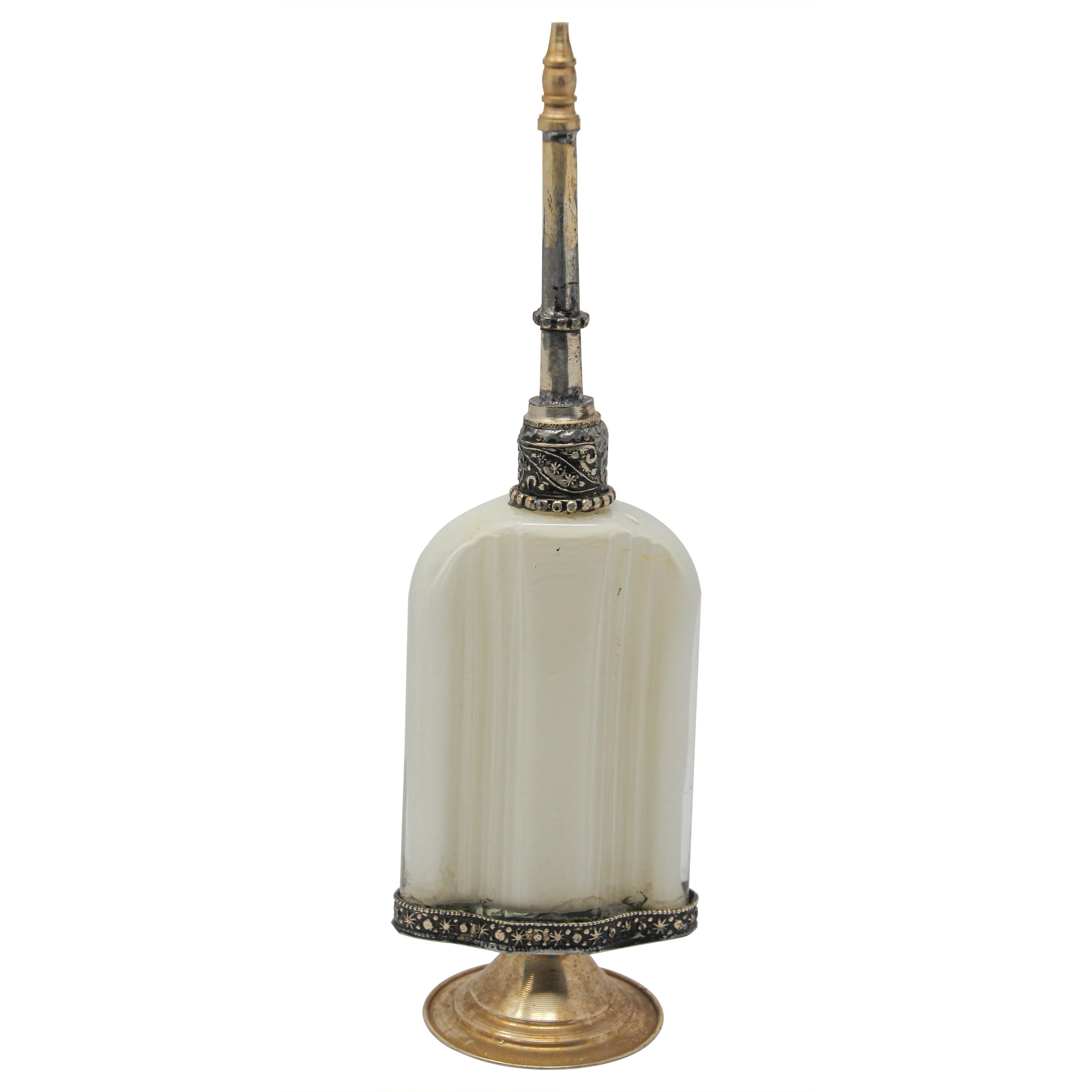 Moorish Decorative Glass Perfume Bottle Sprinkler with Embossed Metal Overlay