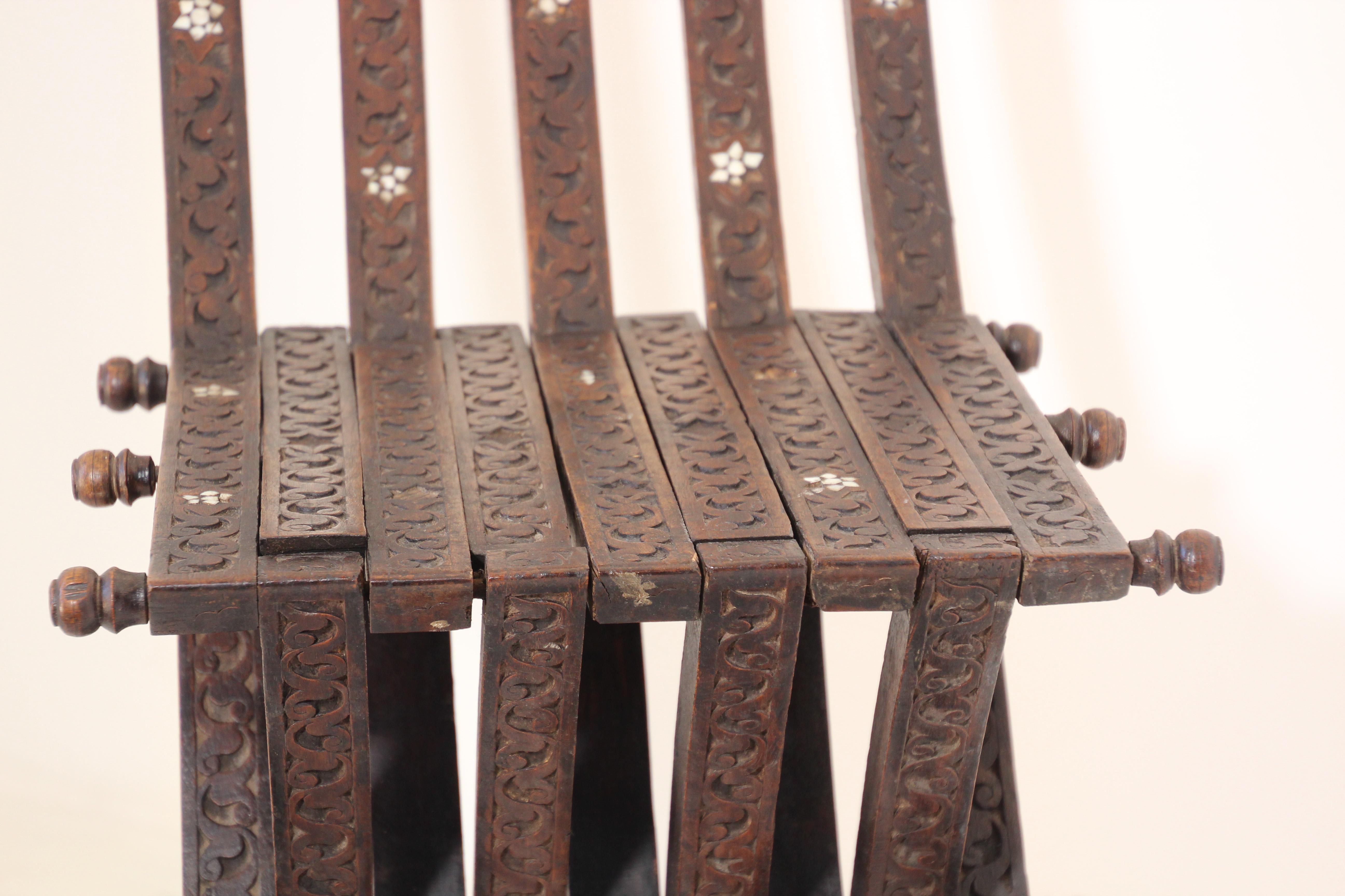 Moorish Egyptian 19th Century Folding Chair Inlaid For Sale 2