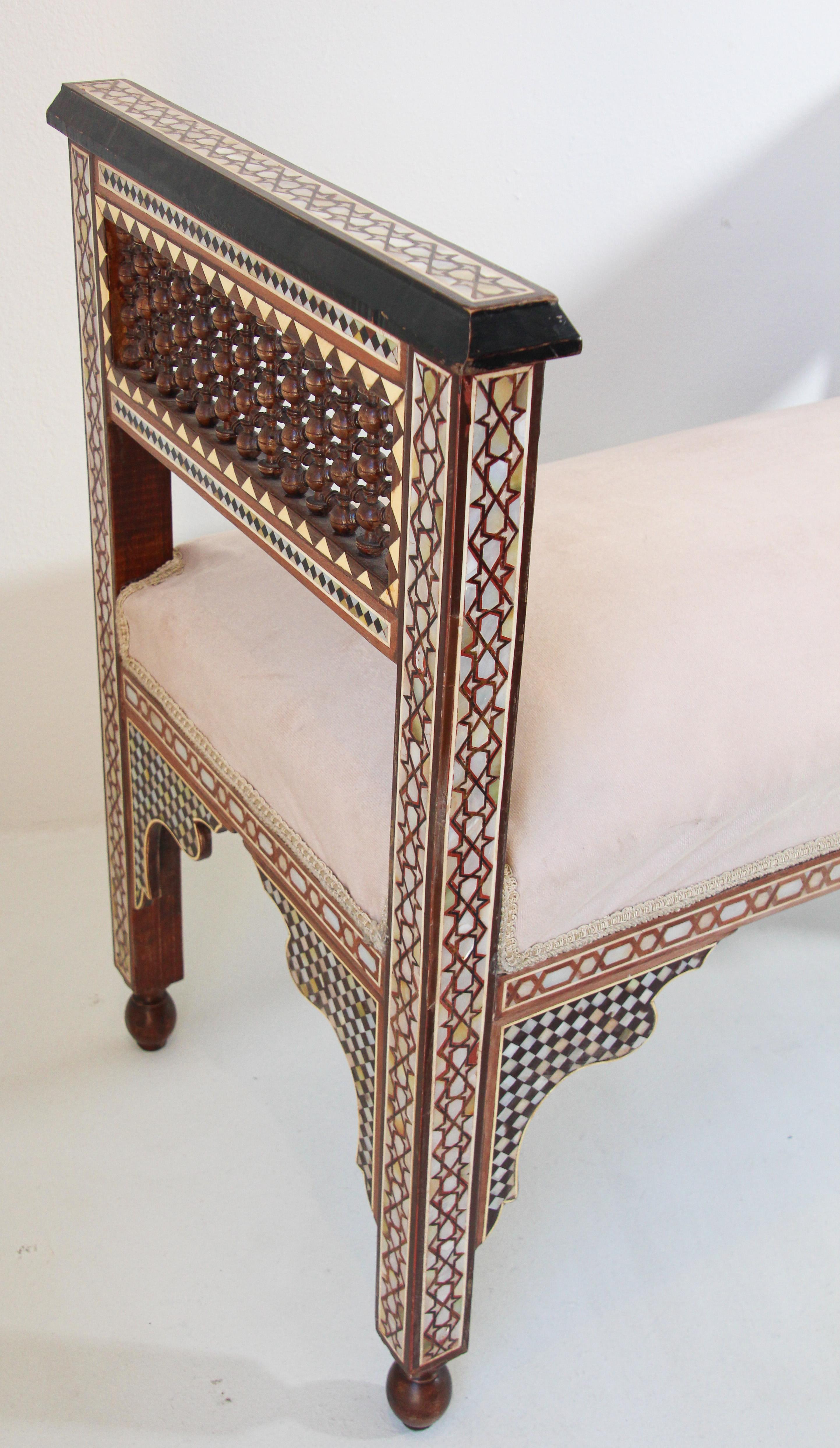 Antique Egyptian Benches Mosaic Inlaid, a Pair For Sale 3