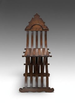 Moorish Folding Chairs, Hardwood, Stepped Crest, X-Frame Pair