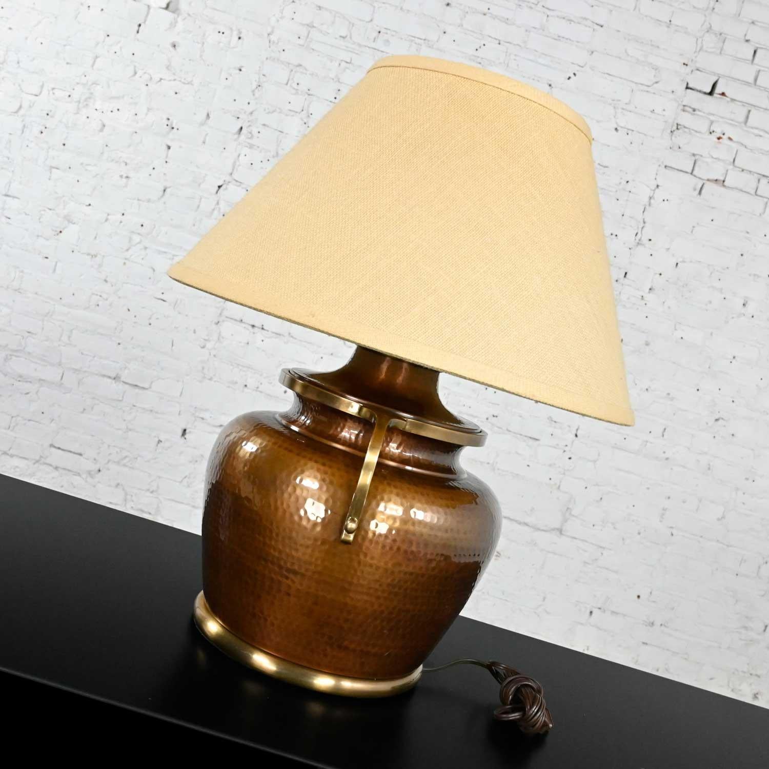 American Moorish Frederick Cooper Style Hammered Copper Bulbus Urn Shape 2 Handled Lamp 