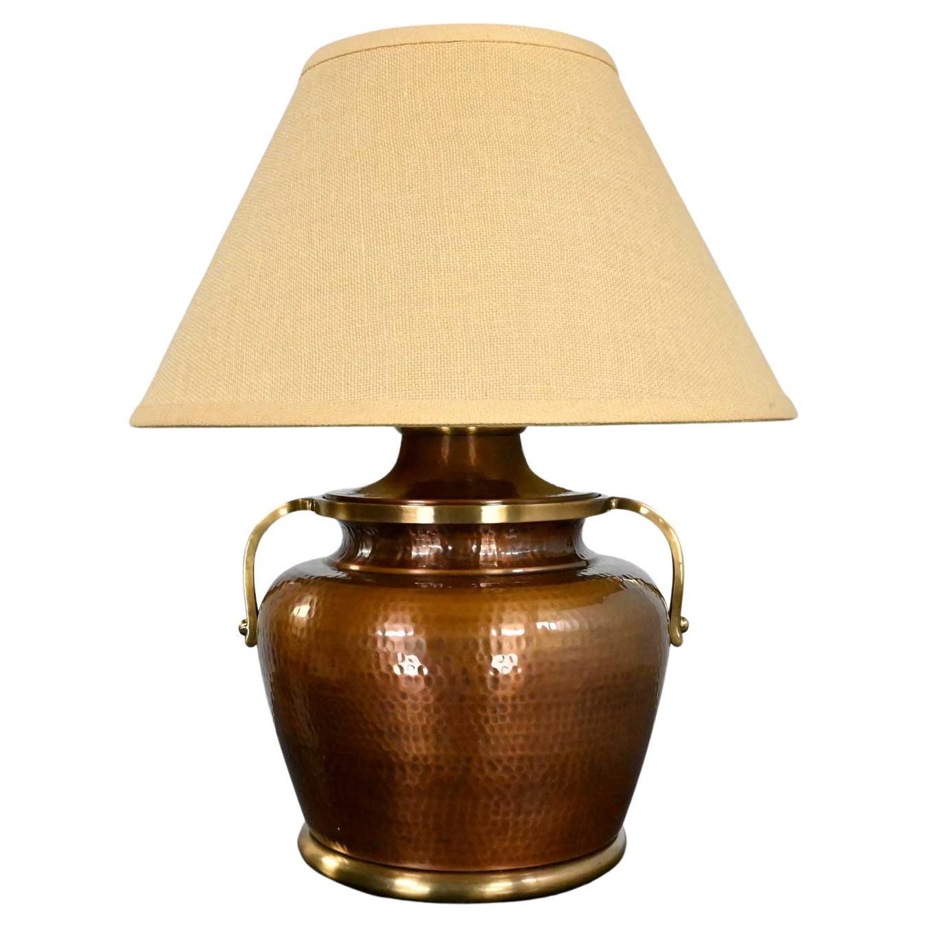 Moorish Frederick Cooper Style Hammered Copper Bulbus Urn Shape 2 Handled Lamp  For Sale