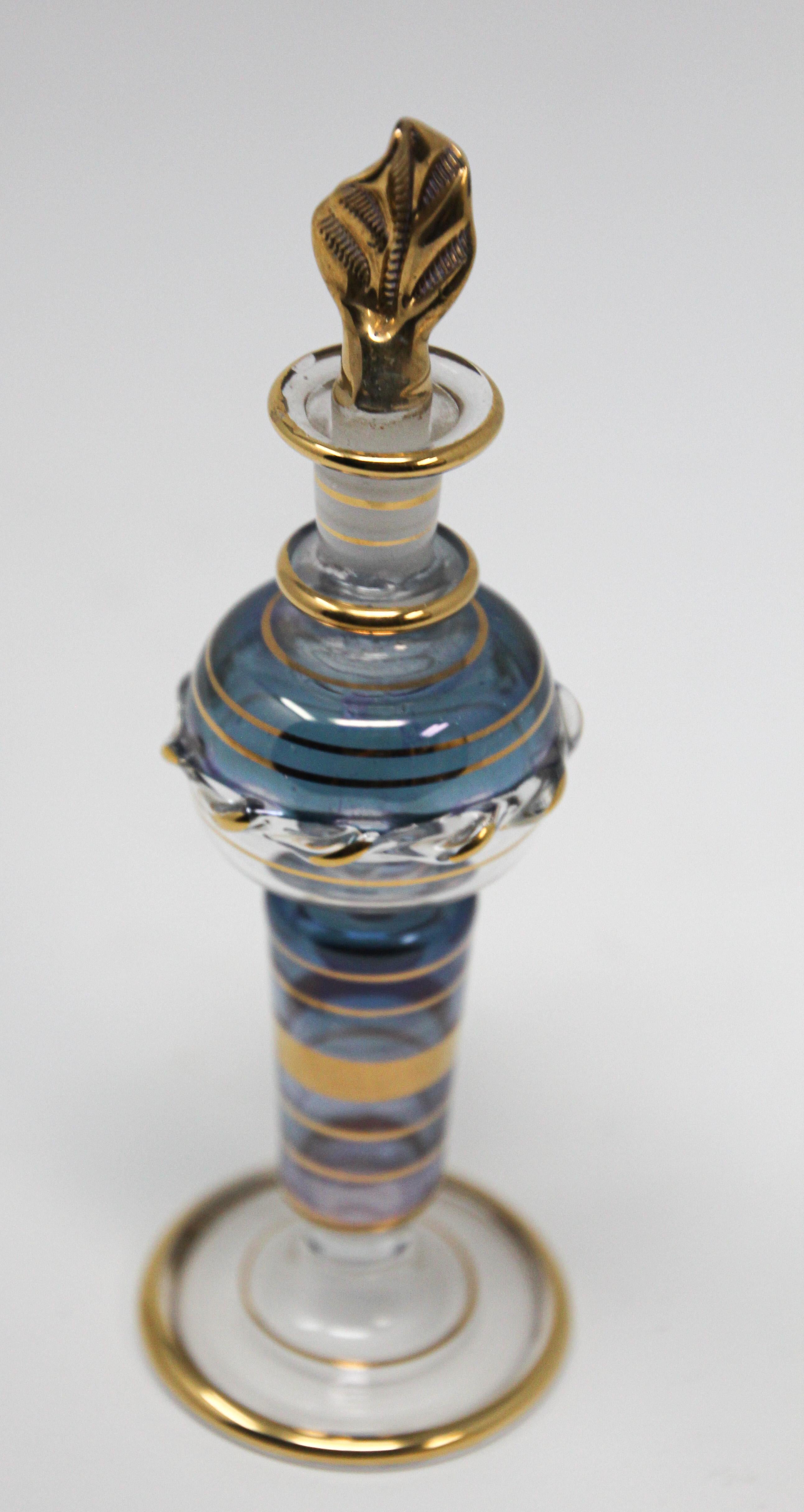 20th Century Moorish Hand Blown Gilt Glass Bohemian Perfume Bottle For Sale