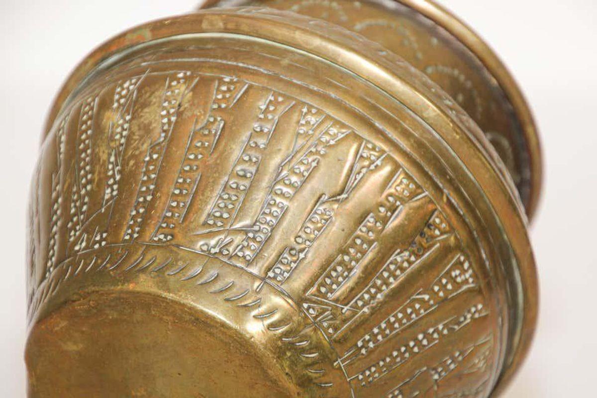Moorish Hand-Etched Metal Brass Pot For Sale 6