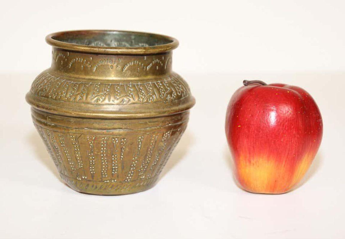 Hammered Moorish Hand-Etched Metal Brass Pot For Sale