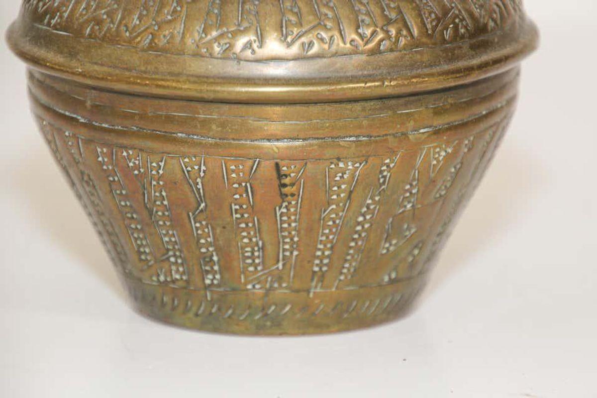 19th Century Moorish Hand-Etched Metal Brass Pot For Sale