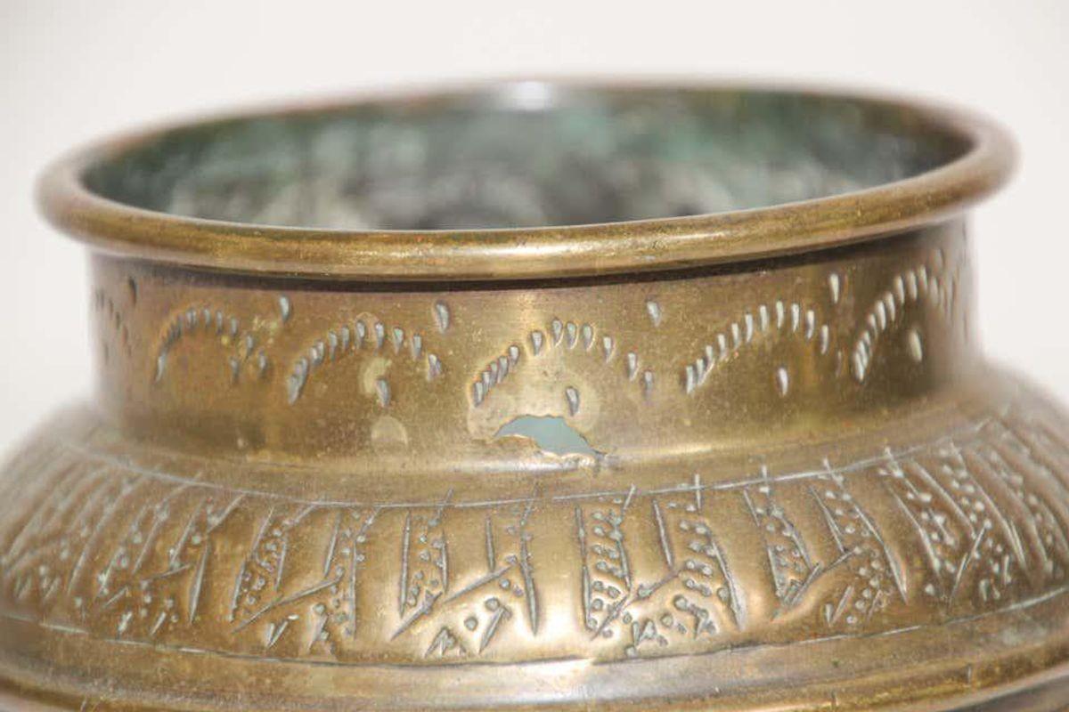 Moorish Hand-Etched Metal Brass Pot For Sale 2