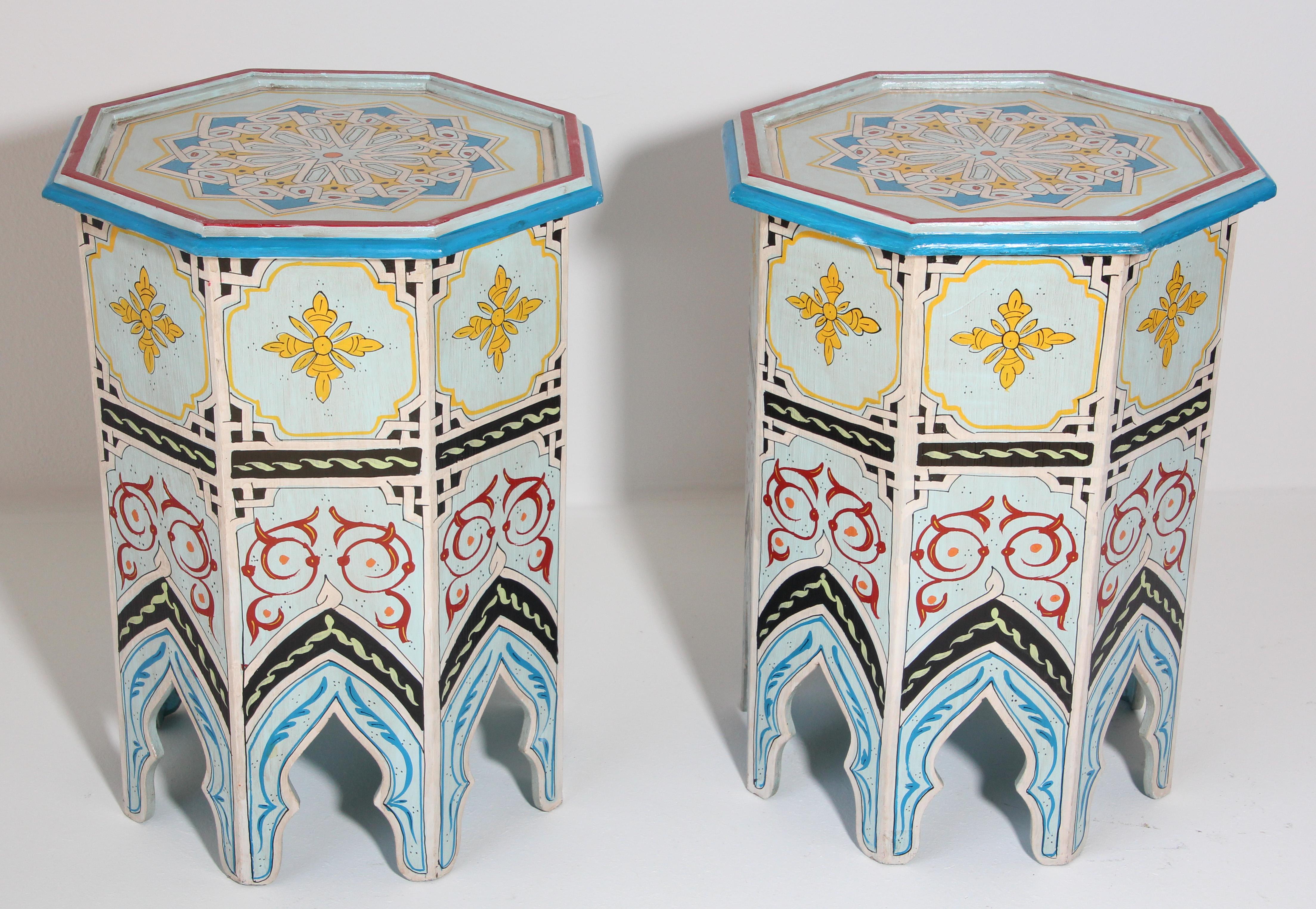 Moroccan handcrafted and ivory color hand painted tabouret or side table.
Octagonal shape pedestal table with Moorish arches.
Very decorative fine artwork in octagonal shape base.
You can use them as nightstand, stools, or side pedestal