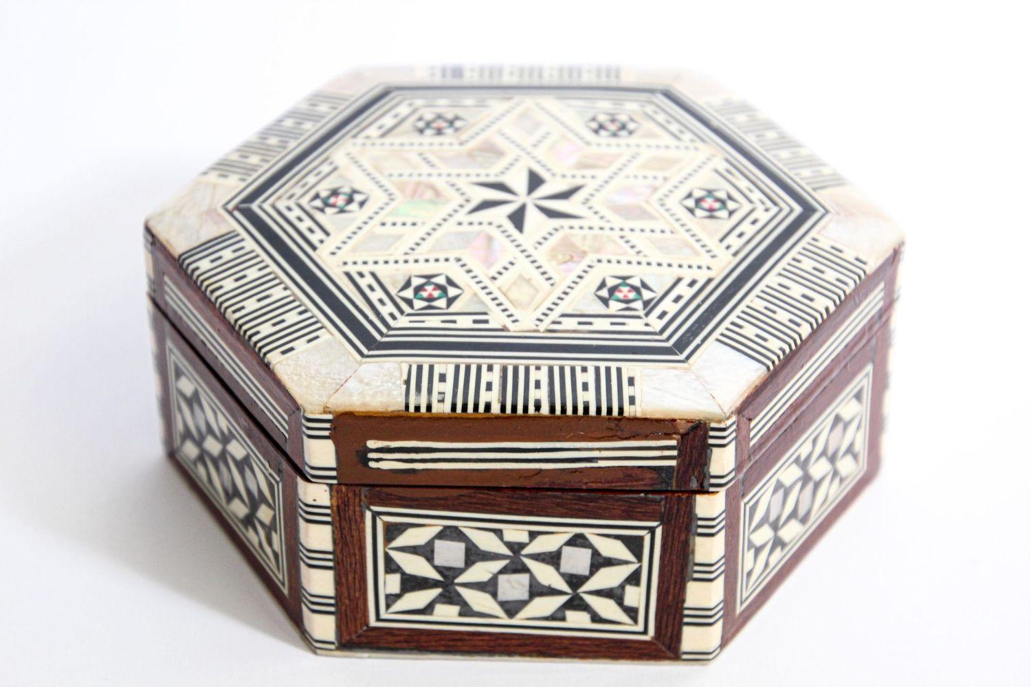 Moorish Handcrafted Hexagonal Box With Mosaic Inlaid 8