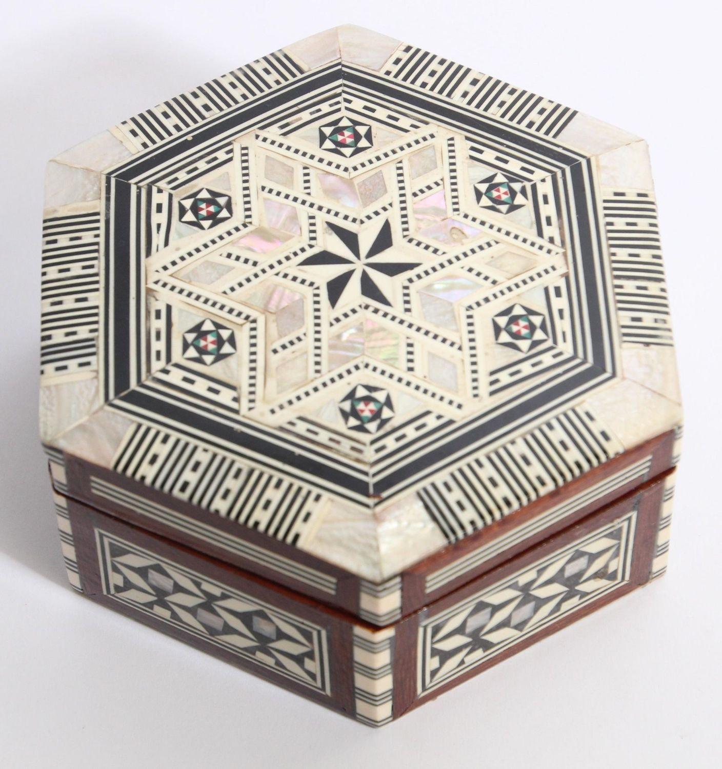 Moorish Handcrafted Hexagonal Box With Mosaic Inlaid 1