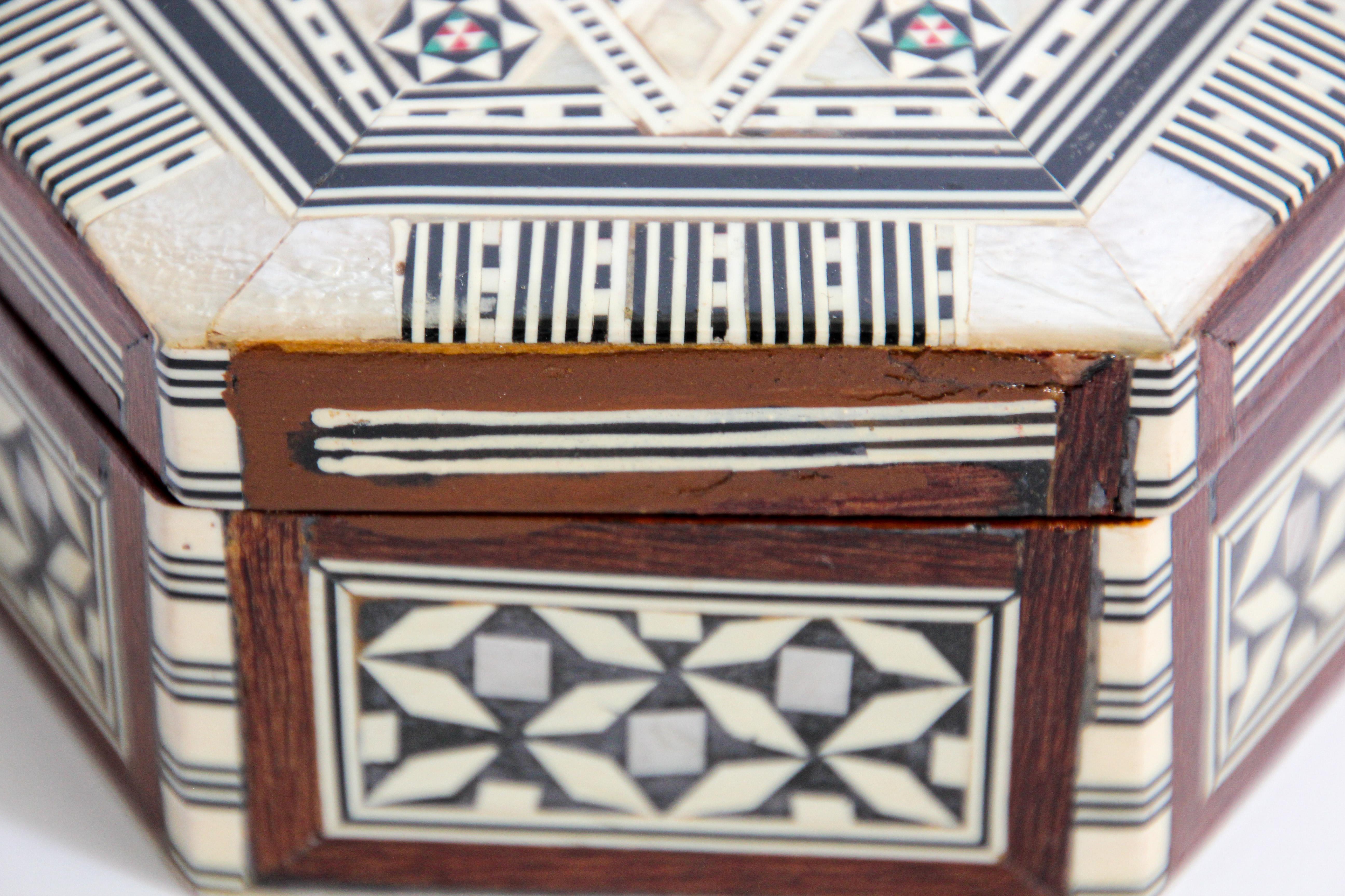 20th Century Moorish Handcrafted Octagonal Box with White Mosaic Marquetry