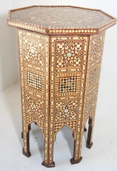 Moorish Handcrafted Octagonal Pedestal Table Inlaid with Mosaic Marquetry