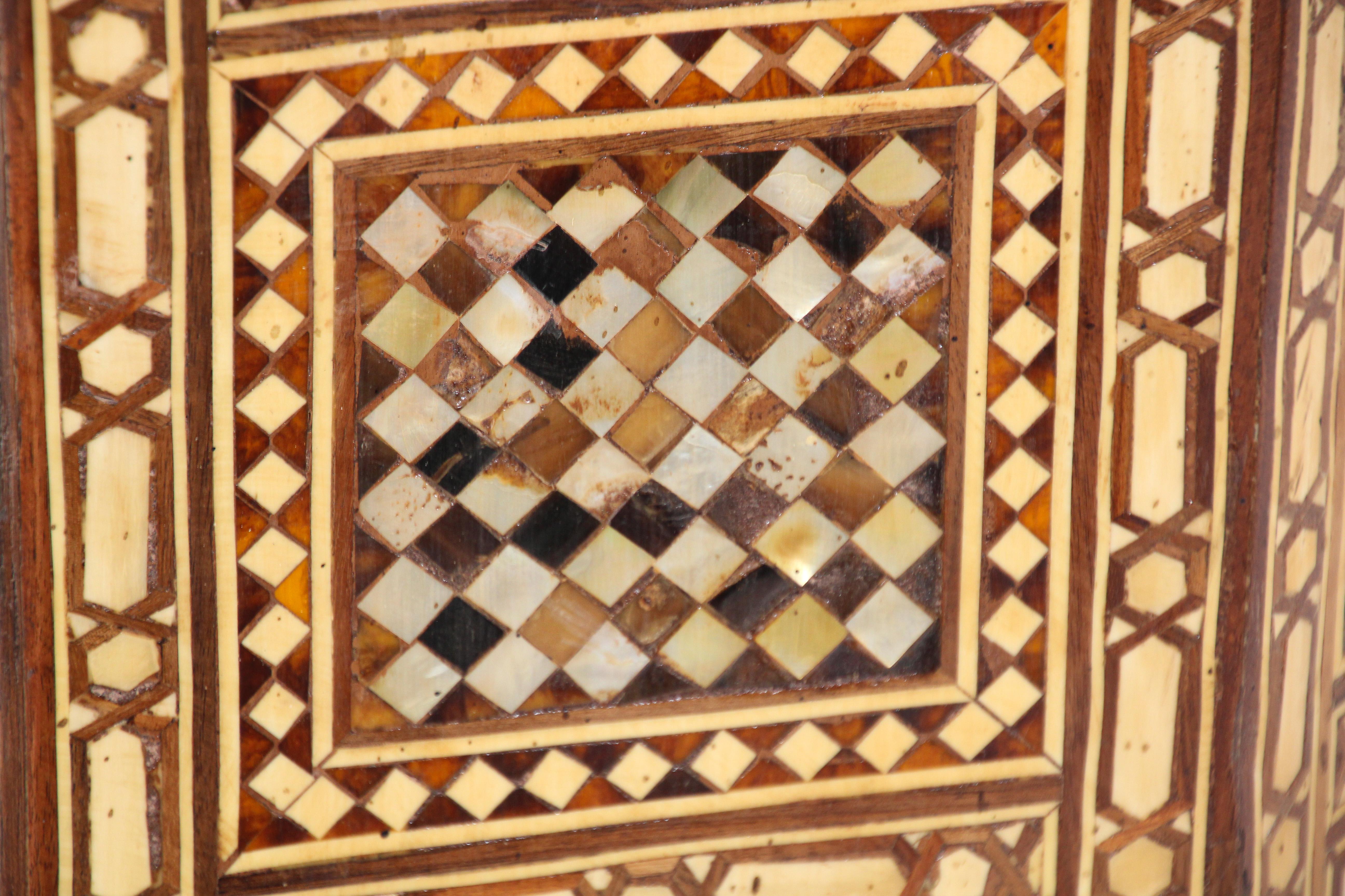 Moorish Handcrafted Octagonal Pedestal Table Inlaid with Mosaic Marquetry In Good Condition For Sale In North Hollywood, CA