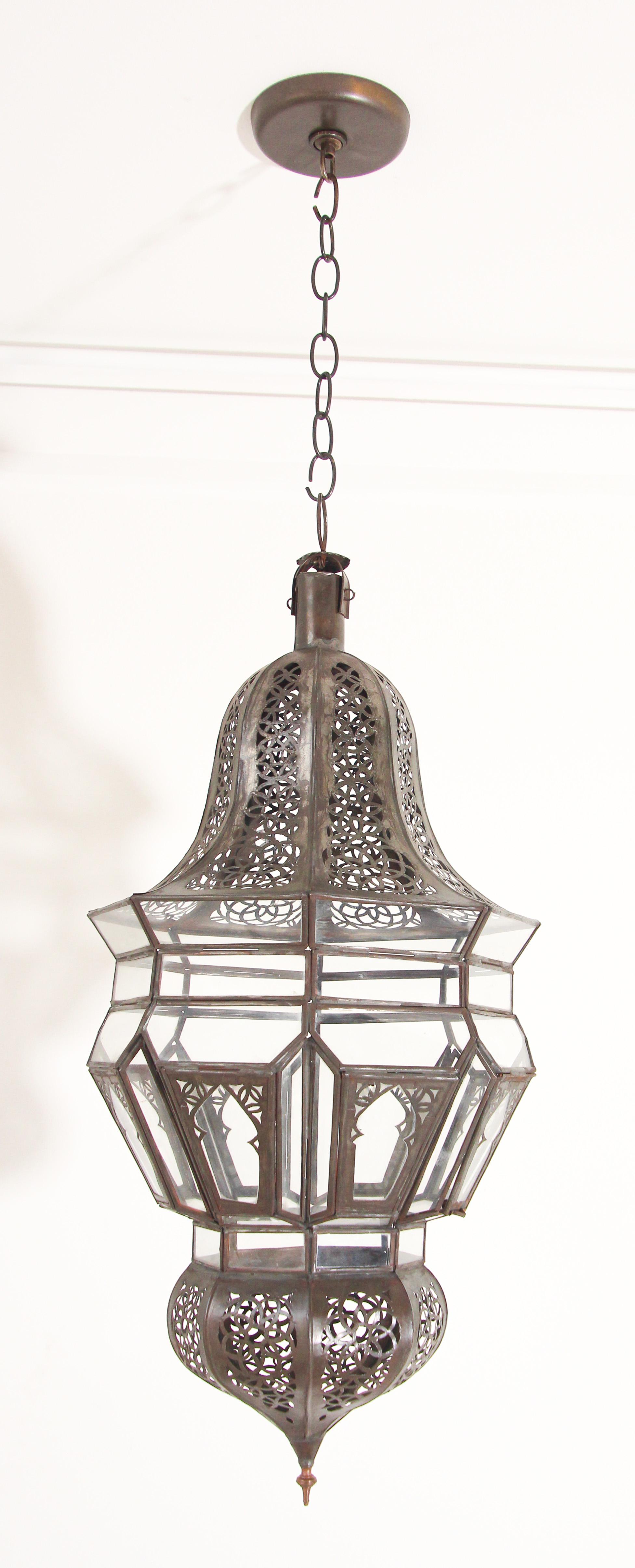 Moorish Moroccan Hanging Glass Lantern For Sale