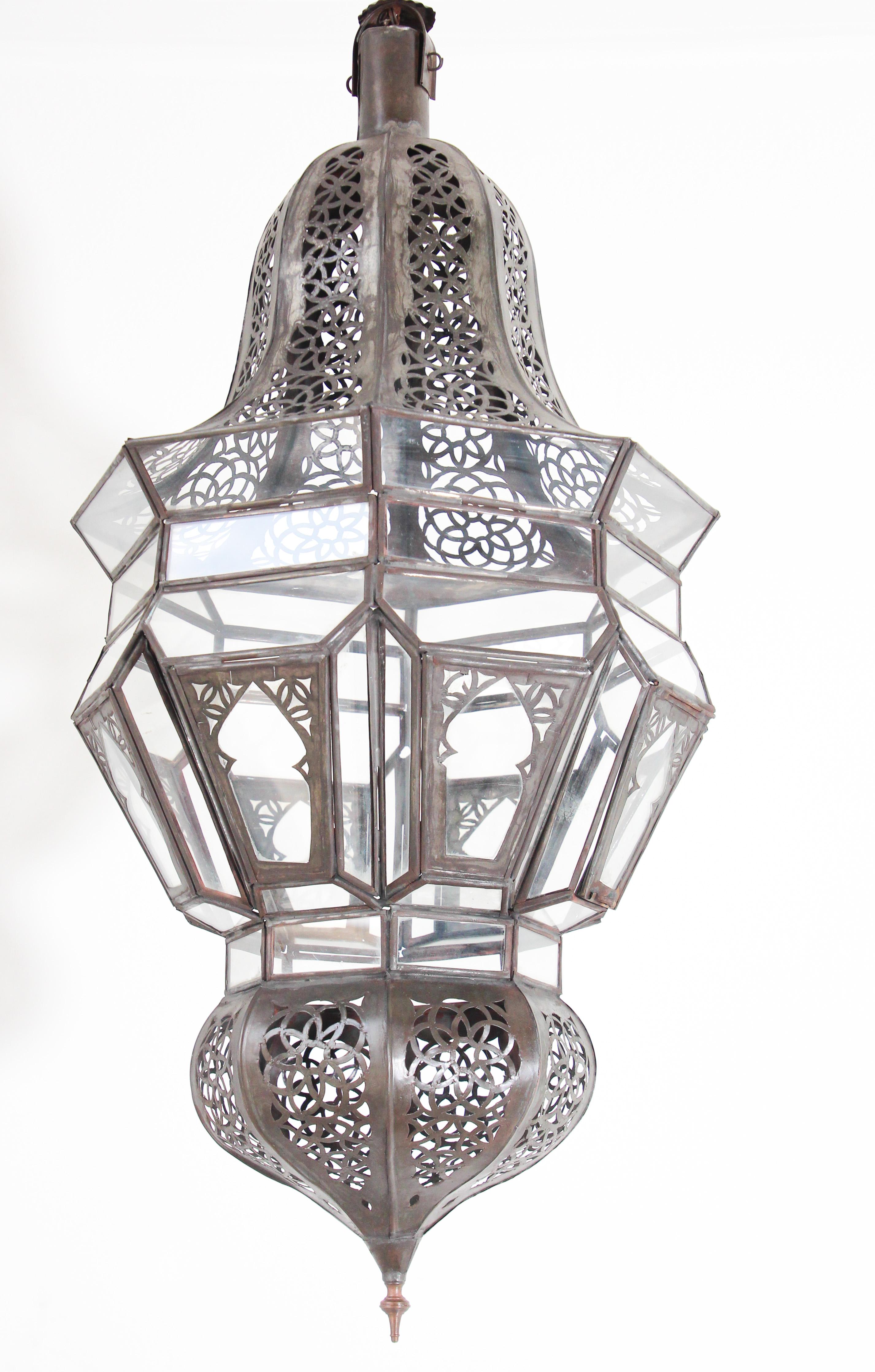 Moroccan Hanging Glass Lantern For Sale 2