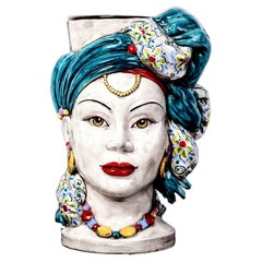 Moorish Head, Handmade Sicily Vase, Size L, Colorful, Choose Paint & Colors E19