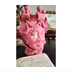 Moorish Heads Vases "Acireale Matte Pink & Gold Leaf" Handmade in Italy, 2019