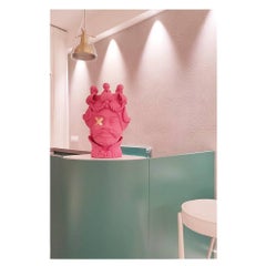 Moorish Heads Vases "Acireale Matte Pink & Gold Leaf" Handmade in Italy, 2019