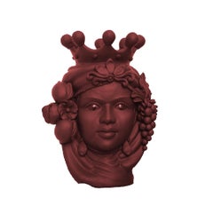 Moorish Heads Vases "Catania Bordeaux", Handmade in Italy, 2019, Unique Design