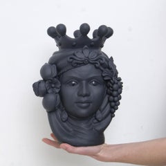 Maurische Köpfe Vasen „Catania Dunkelgrau“, handgefertigt in Italien, 2019, einzigartiges Design