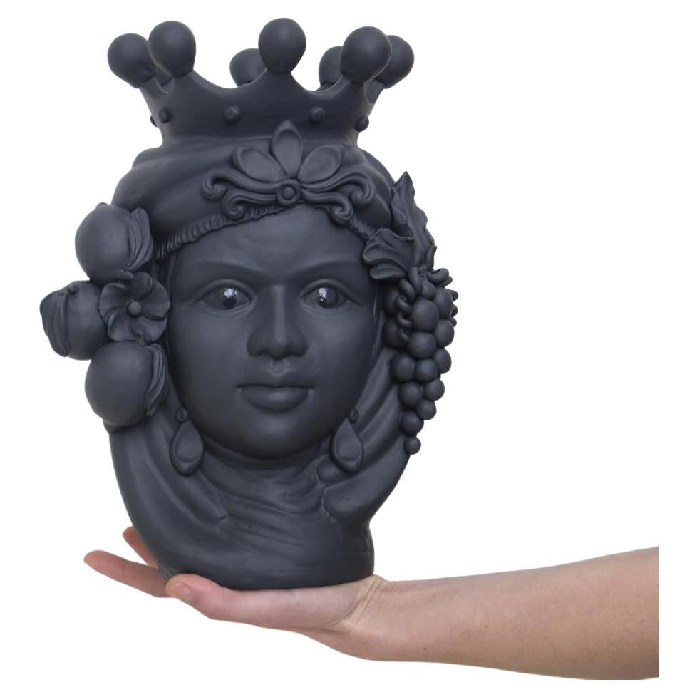 Moorish Heads Vases "Catania Dark Gray", Handmade in Italy, 2019, Unique Design For Sale