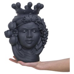 Moorish Heads Vases "Catania Dark Gray", Handmade in Italy, 2019, Unique Design