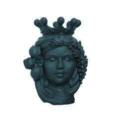 Moorish Heads Vases "Catania Dark Green", Handmade in Italy, 2019, Unique Design