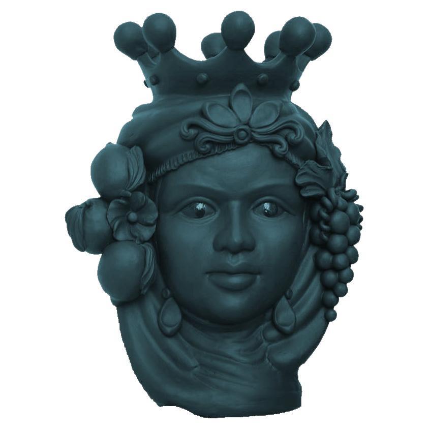 Moorish Heads Vases "Catania Dark Green", Handmade in Italy, 2019, Unique Design