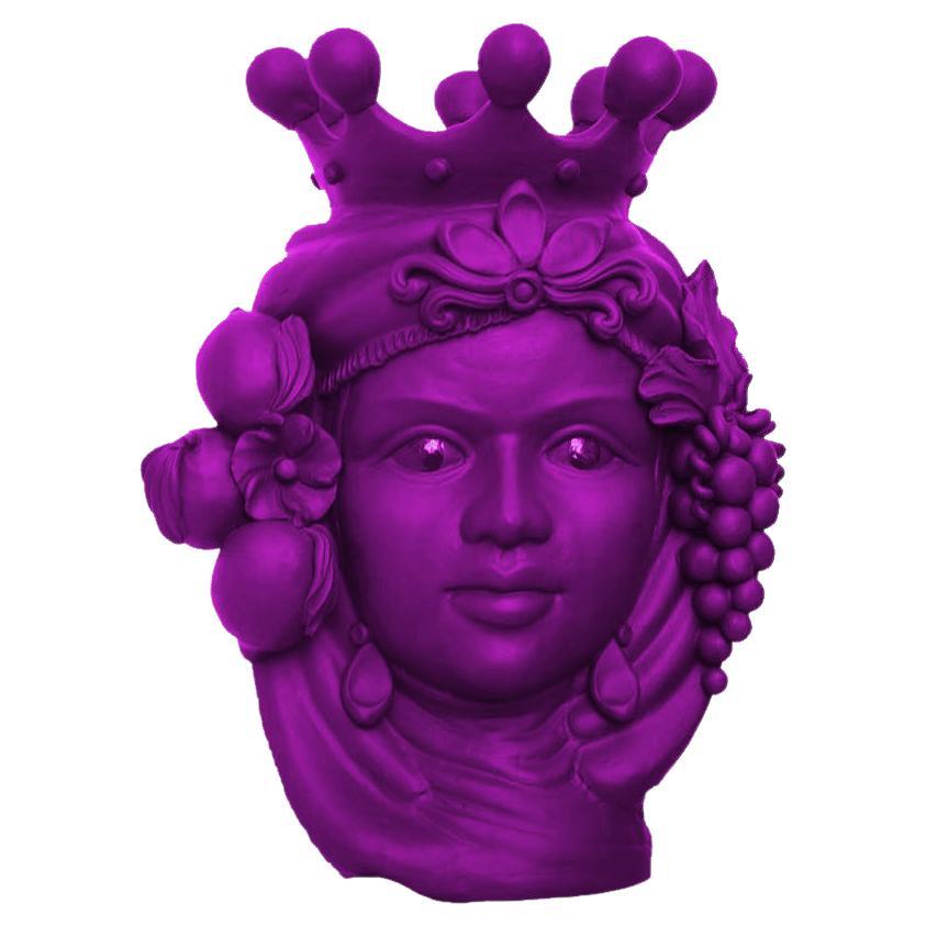Moorish Heads Vases "Catania Purple", Handmade in Italy, 2019, Unique Design