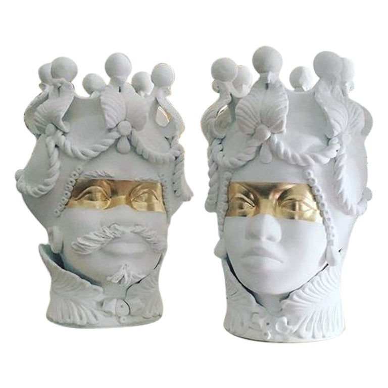 Collection de vases à têtes mauresques « Acireale », ensemble de 2 pièces, fabriqués à la main en Italie